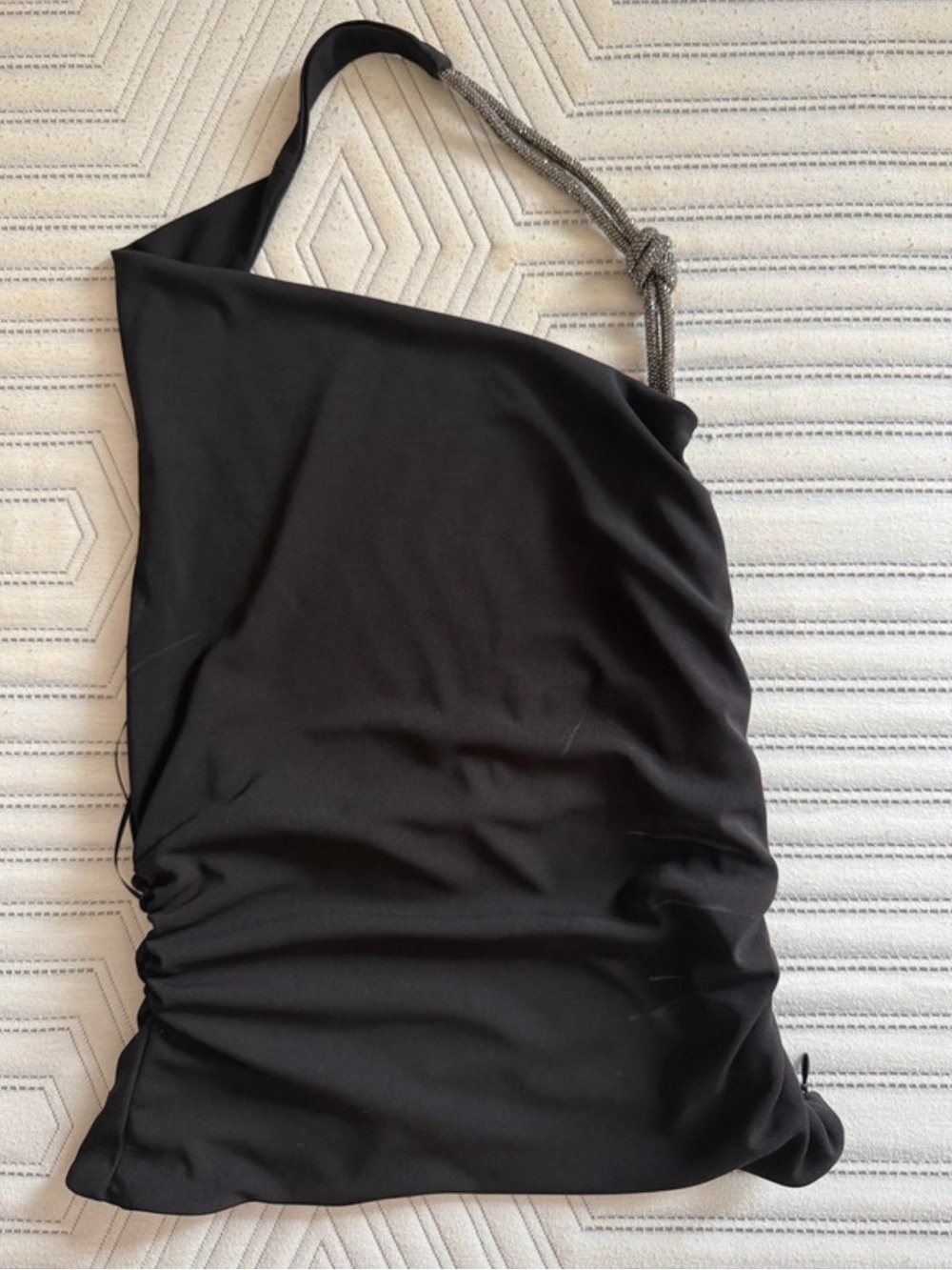 Black One-Shoulder Ruched top with Decorative Strap